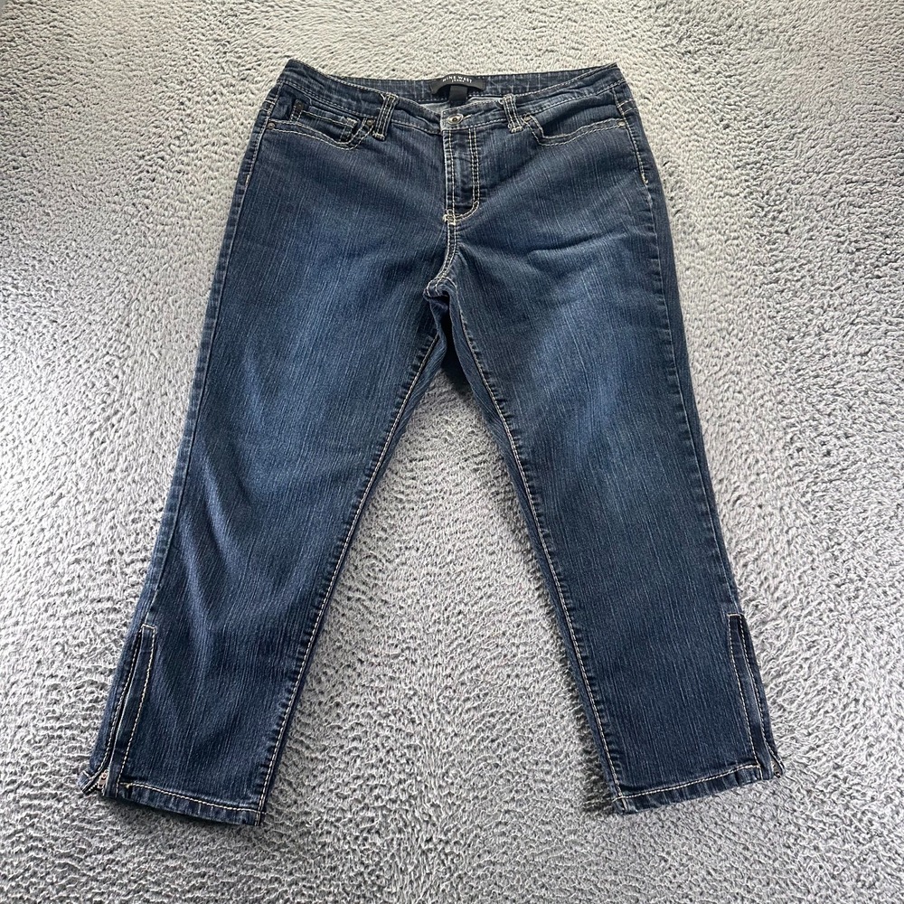 Nine West Jeans Women 14 Blue Cotton Denim Cropped Faded Workwear Utility Travel